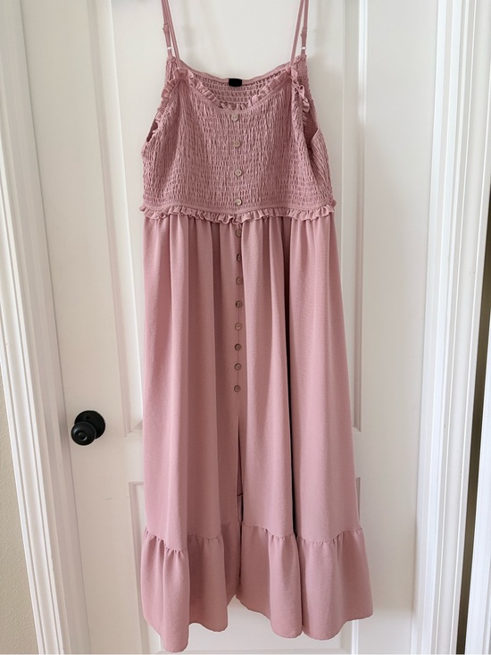 Scomchic Tops - Plus Size Women's Smocked Button-Front Dusty Rose Spaghetti Strap Boho MIDI Dres